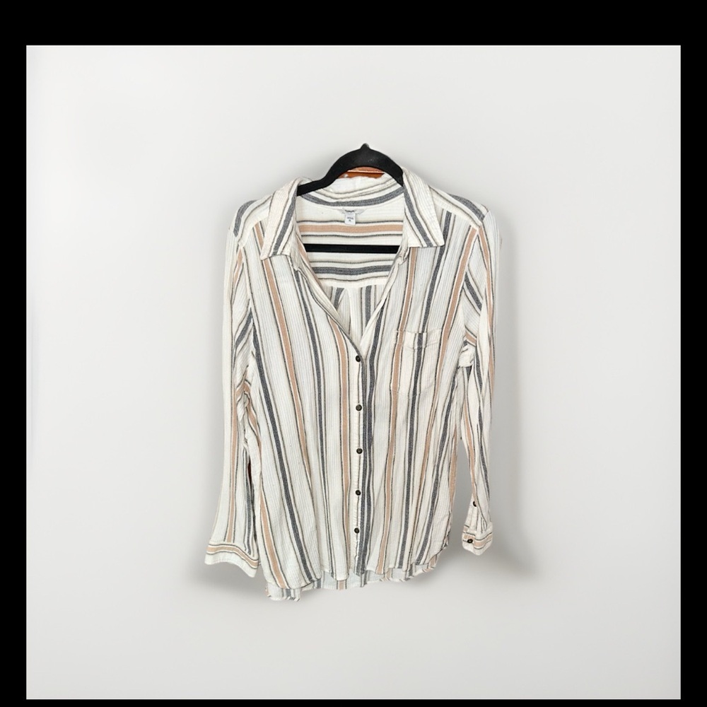 Sonoma Striped Button-Down Shirt in Cream, Black & Tan